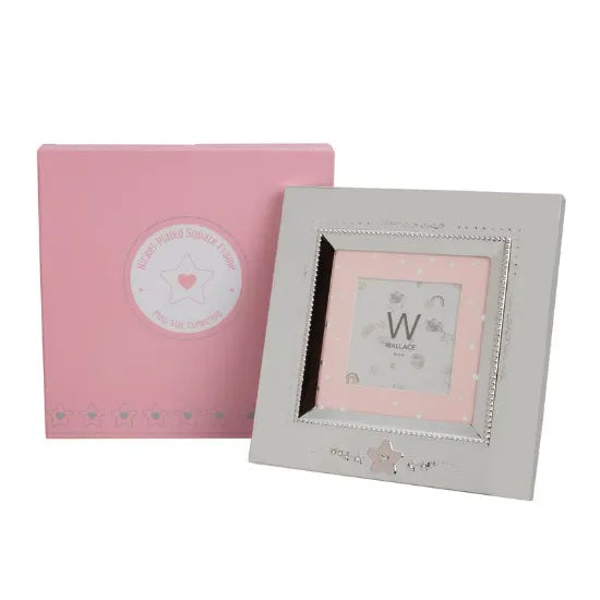 Personalized Nickel-Plated Baby Star Picture Frame – Pink or Blue | 3x3 Keepsake Photo Frame