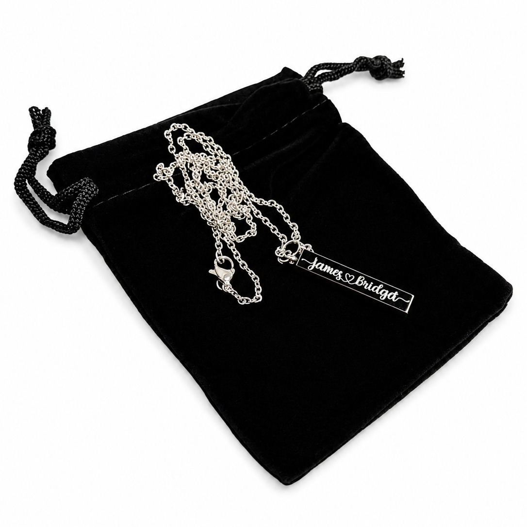 Personalized Stainless Steel Bar Necklace | Custom Engraved Rectangle Pendant Necklace