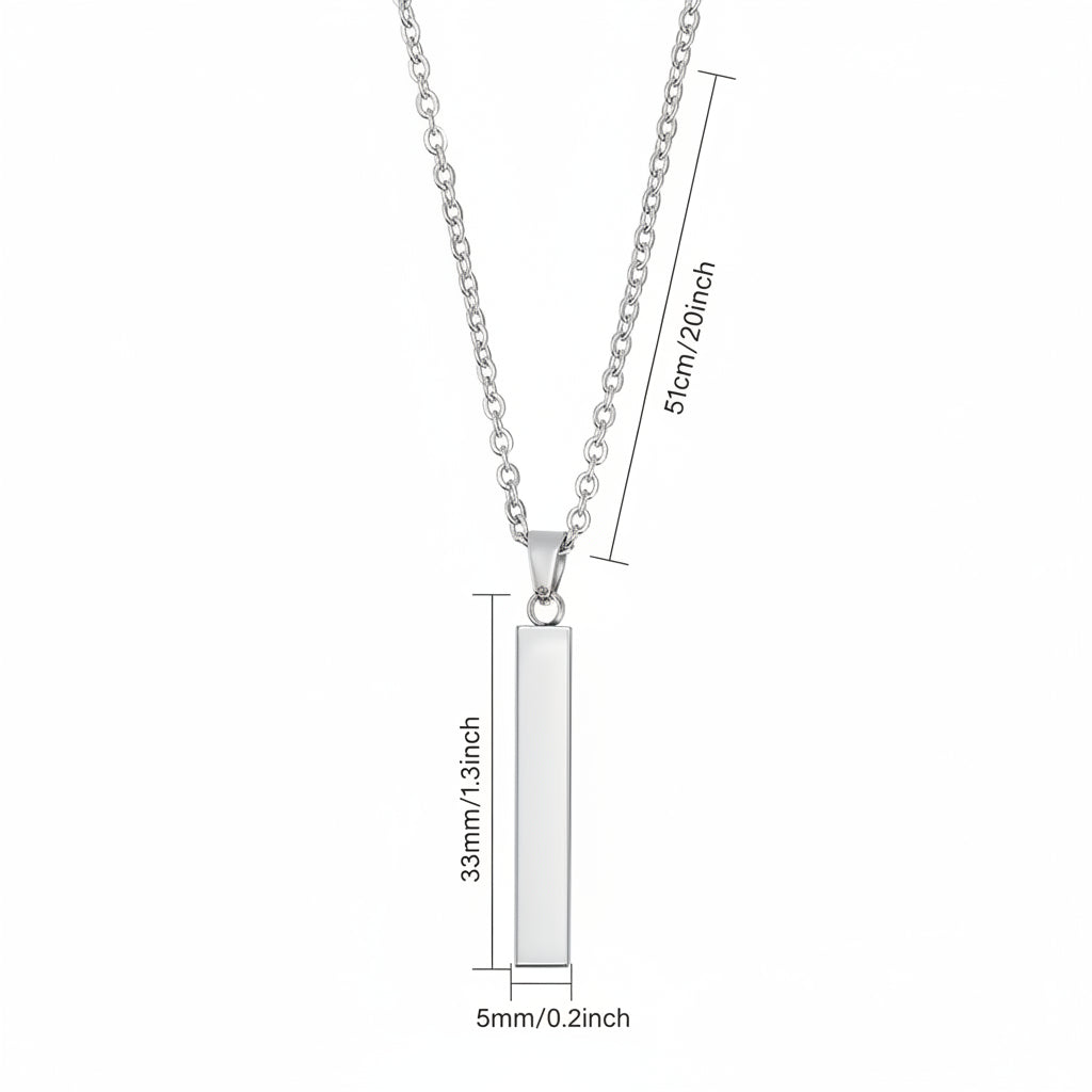 Personalized Stainless Steel Bar Necklace | Custom Engraved Rectangle Pendant Necklace