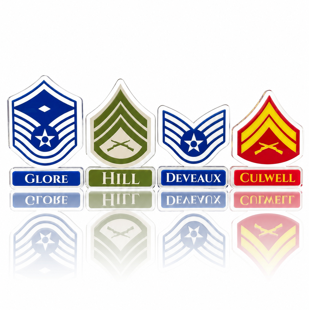 Personalized Military Rank Name Display | Custom Acrylic Desk Plaque | Army, Marine Corps, Navy & Air Force