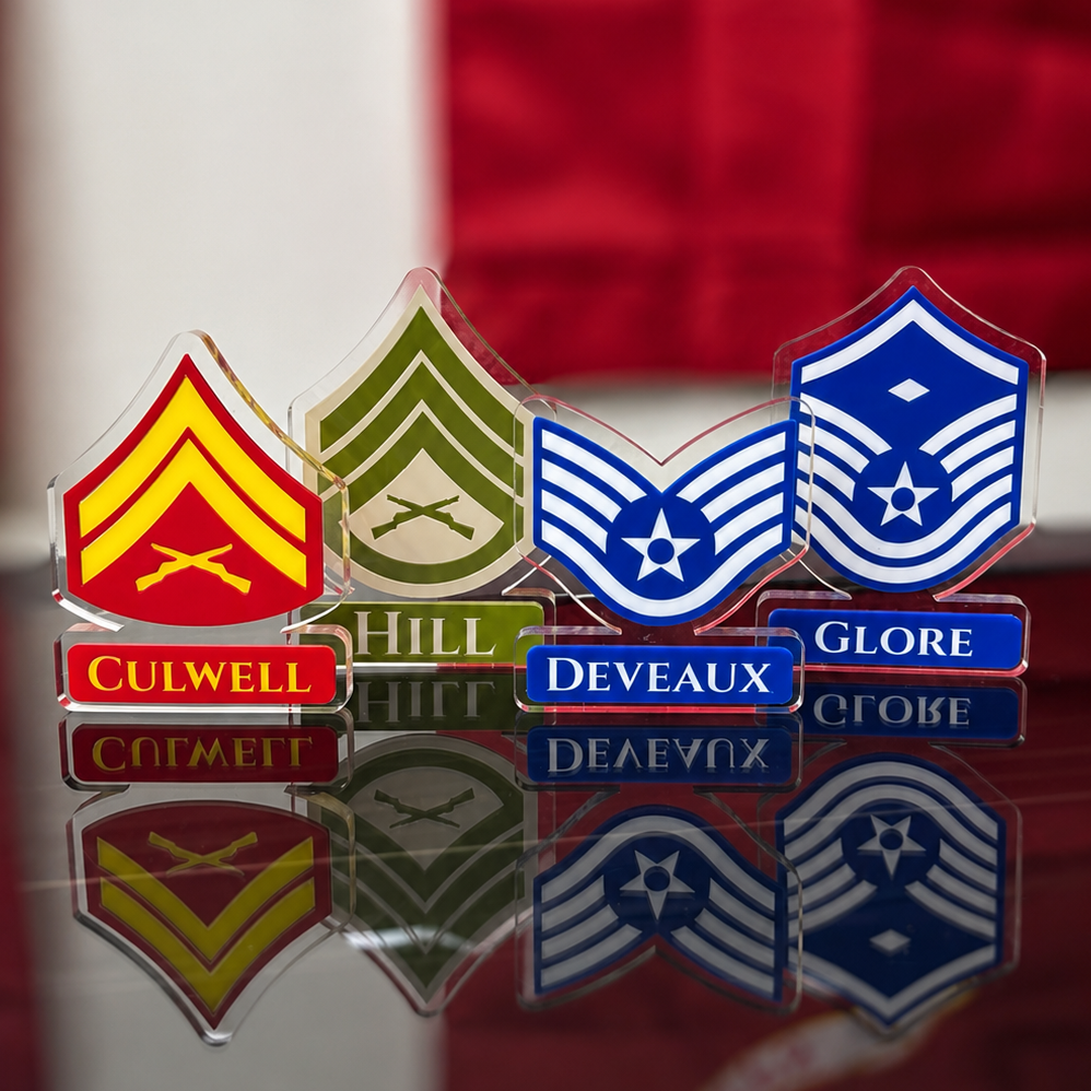 Personalized Military Rank Name Display | Custom Acrylic Desk Plaque | Army, Marine Corps, Navy & Air Force