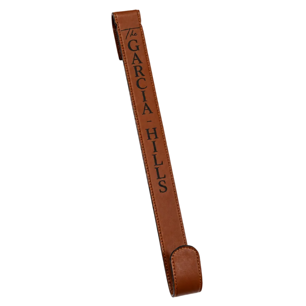 Personalized Leatherette Wreath Hanger – Custom Engraved Over-the-Door Wreath Holder