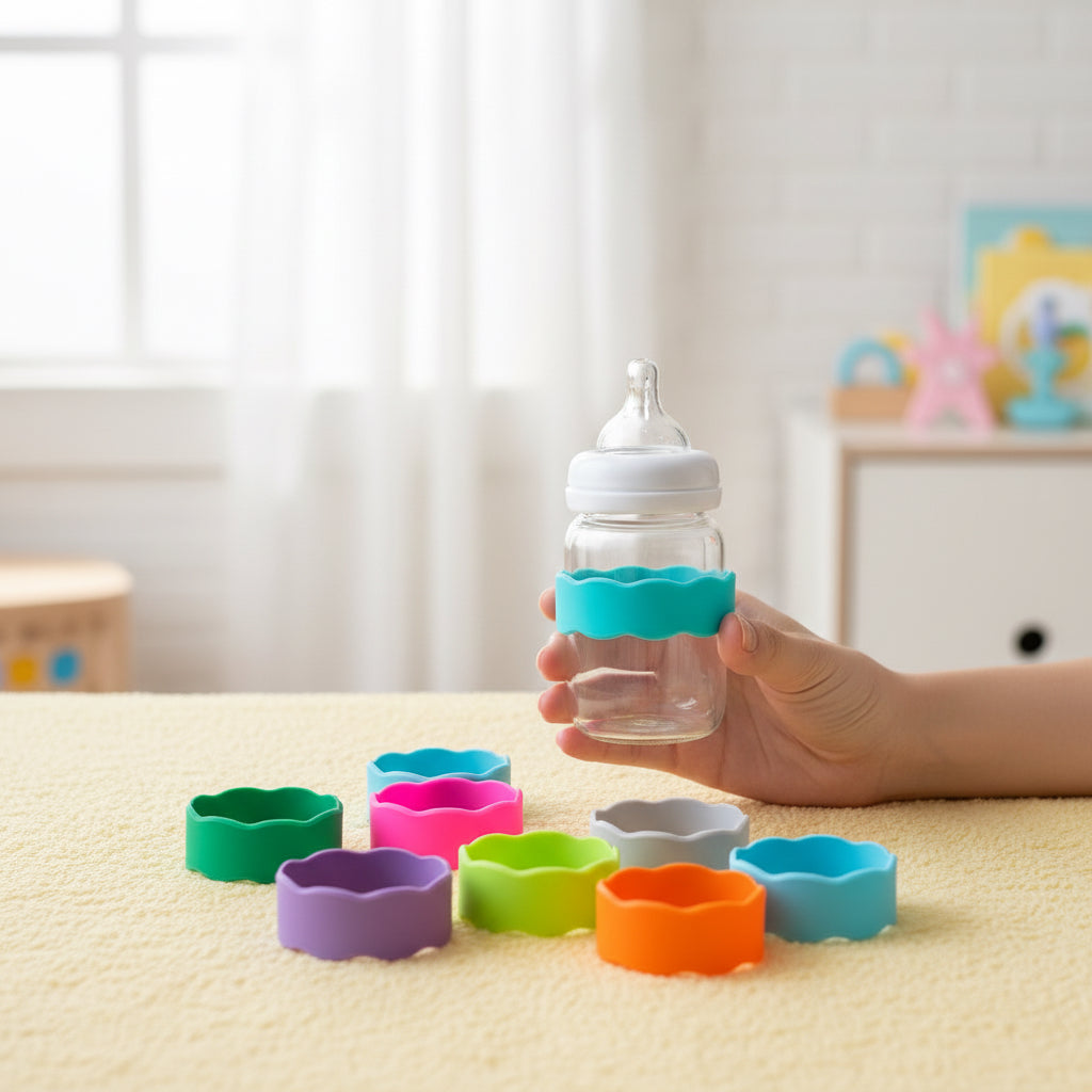 Custom Engraved Wavy Silicone Baby Bottle Bands | Personalized Reusable Bottle Labels | Multiple Color Options