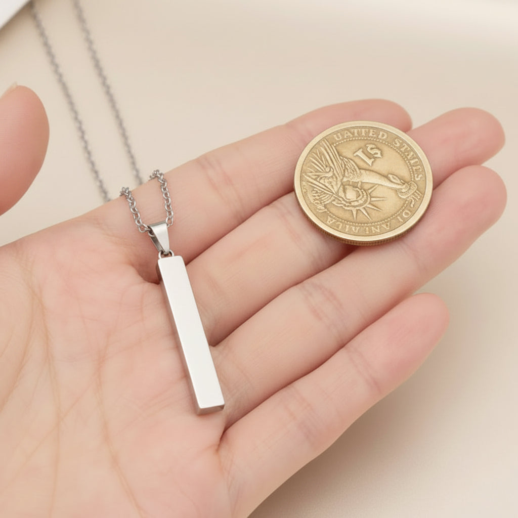 Personalized Stainless Steel Bar Necklace | Custom Engraved Rectangle Pendant Necklace