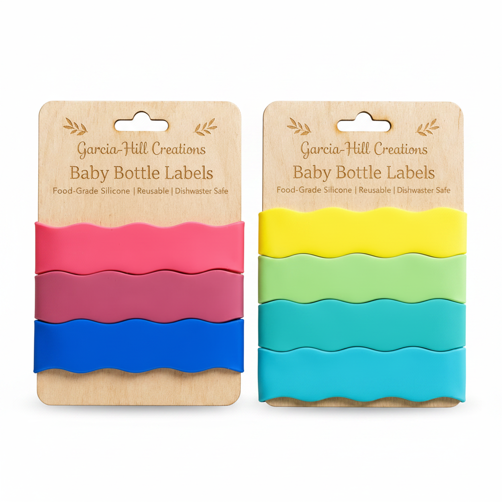 Custom Engraved Wavy Baby Bottle Bands | Personalized Silicone Bottle Labels for Babies & Toddlers