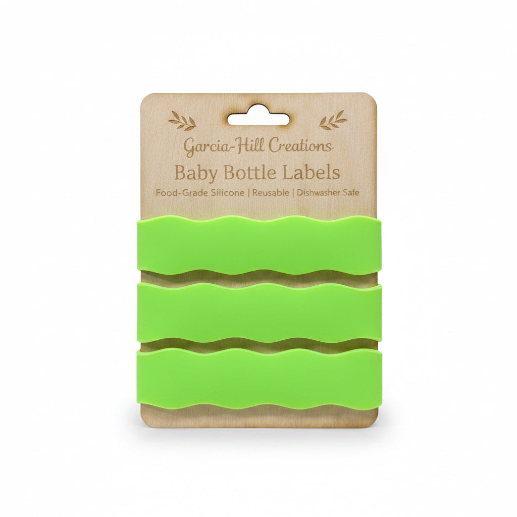 Custom Engraved Wavy Baby Bottle Bands | Personalized Silicone Bottle Labels for Babies & Toddlers