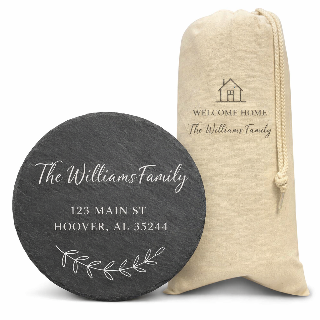 Round Slate Serving Platter + Drawstring Wine Bag