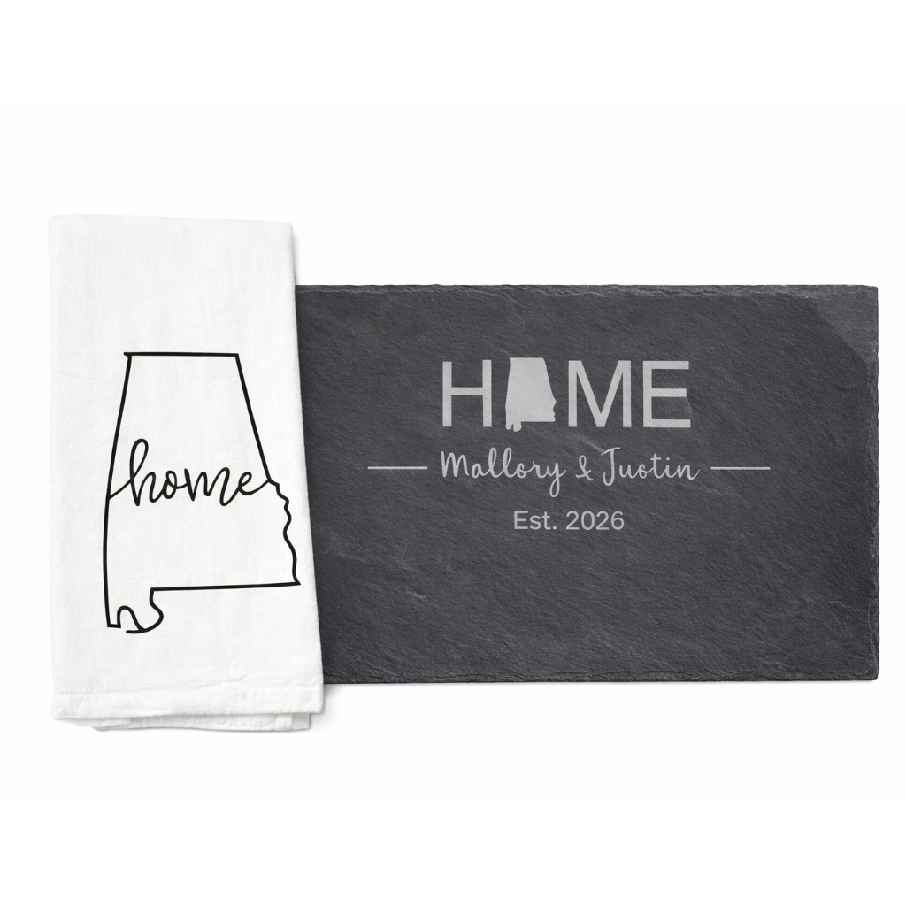 Slate Serving Platter + Personalized Kitchen Towel