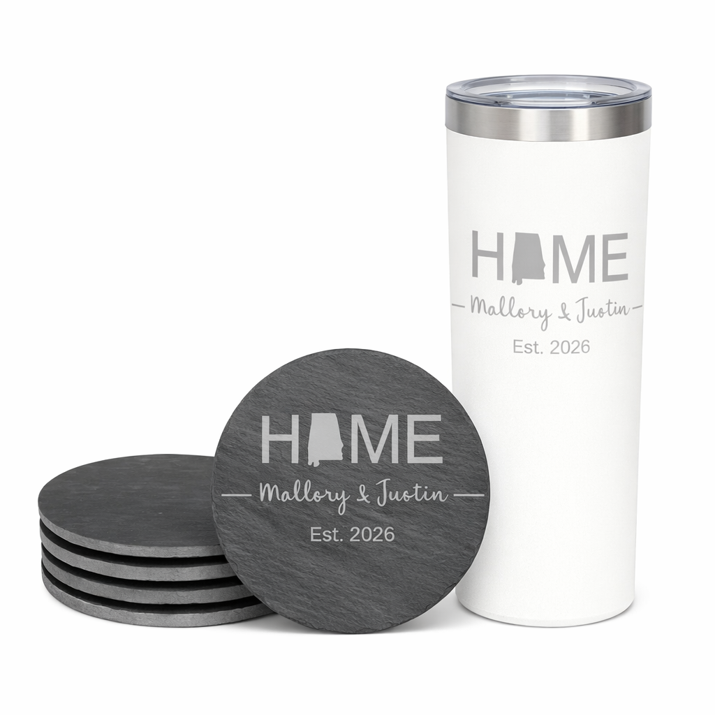 Slate Coasters & Engraved Tumbler Gift Set | Personalized Drinkware Bundle