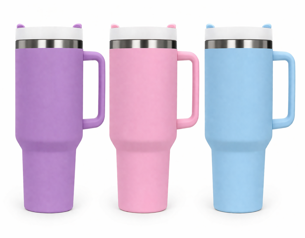 Custom Engraved 40oz Tumbler | Personalized Insulated Cup with Handle & Straw