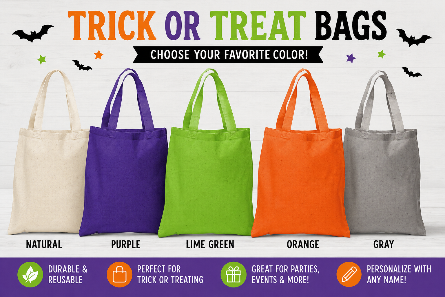 Personalized Halloween Trick or Treat Bag – Custom Name Candy Tote