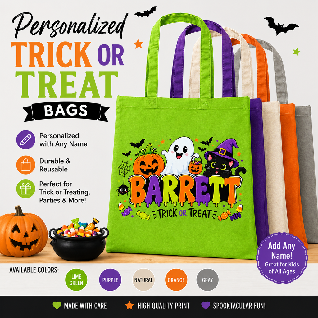 Personalized Halloween Trick or Treat Bag – Custom Name Candy Tote