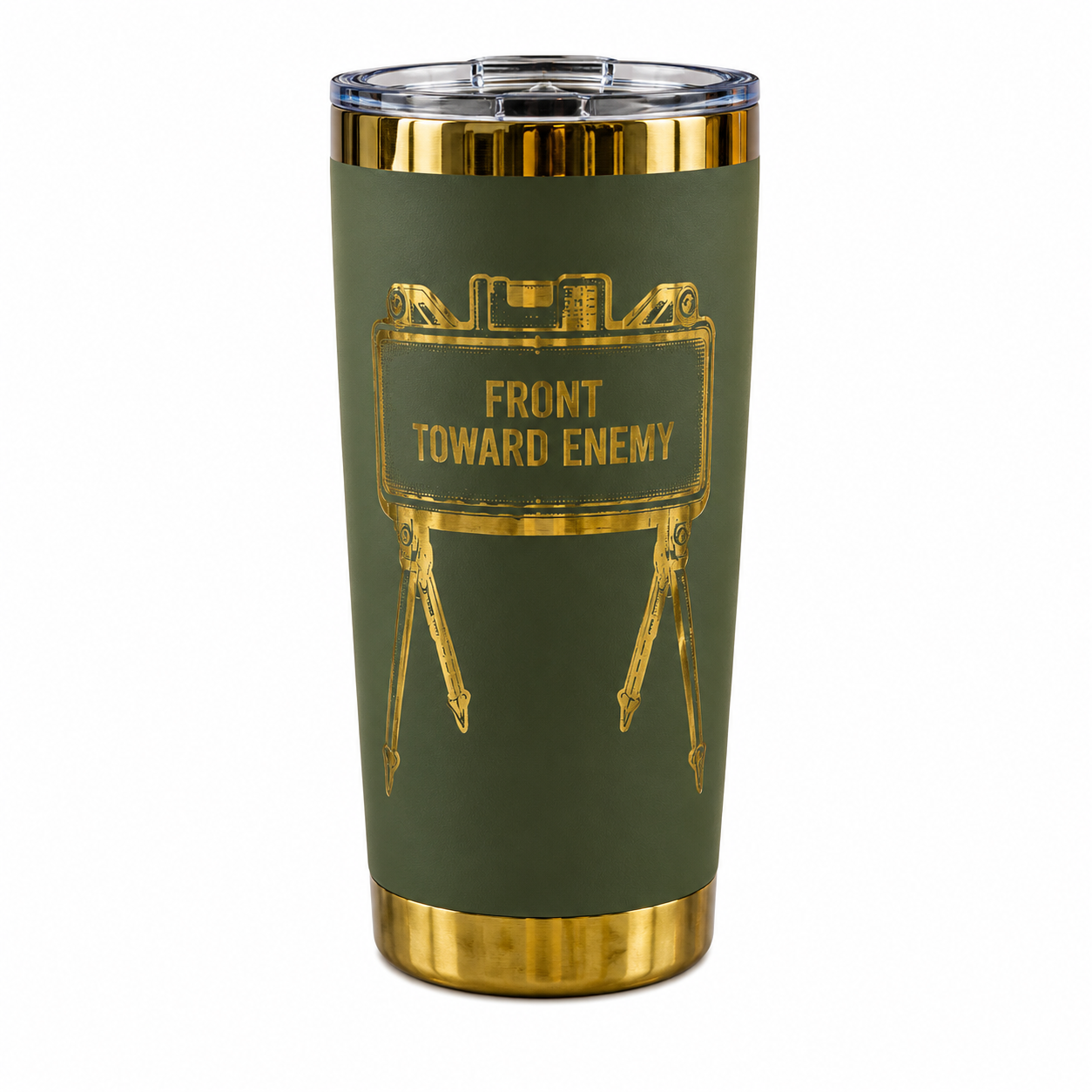Personalized Olive Drab & Gold 20oz Laser Engraved Stainless Steel Tumbler | Custom Military & Veteran Drinkware