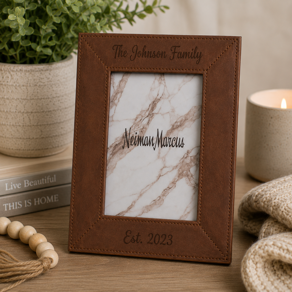 Personalized 5x7 Heritage Picture Frame | Custom Engraved Leather-Look Photo Frame