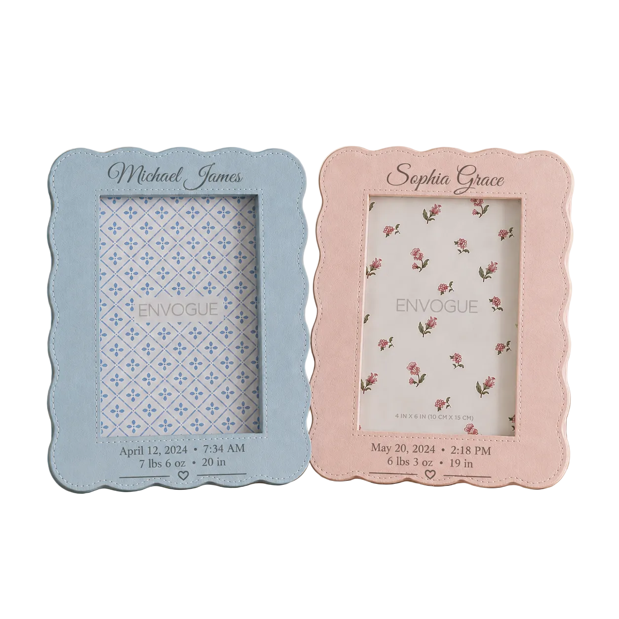Personalized Scalloped Edge 4x6 Picture Frame | Blue & Blush