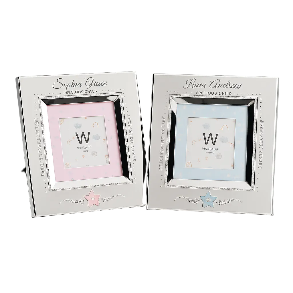 Personalized Nickel-Plated Baby Star Picture Frame – Pink or Blue | 3x3 Keepsake Photo Frame