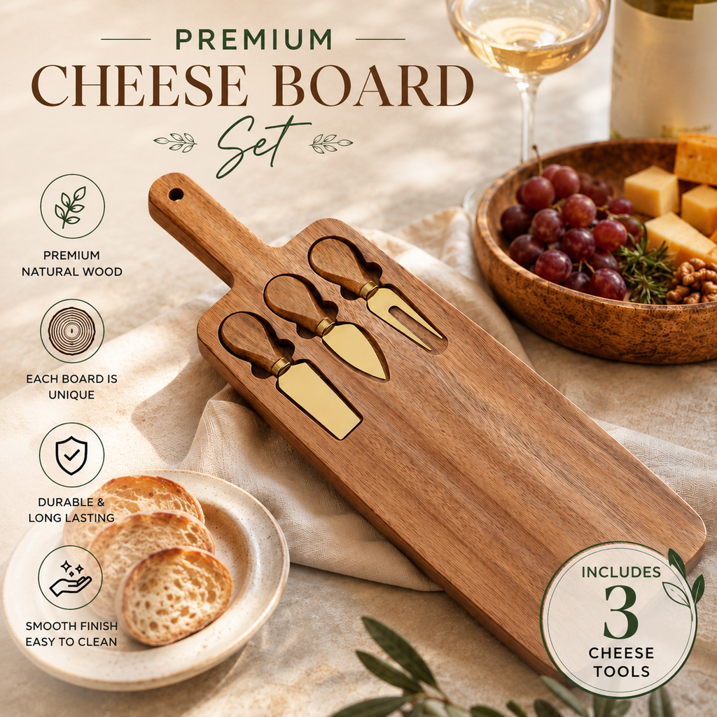 Personalized Magnetic Cheese Board Set with 3 Cheese Knives | Custom Engraved Charcuterie Serving Board