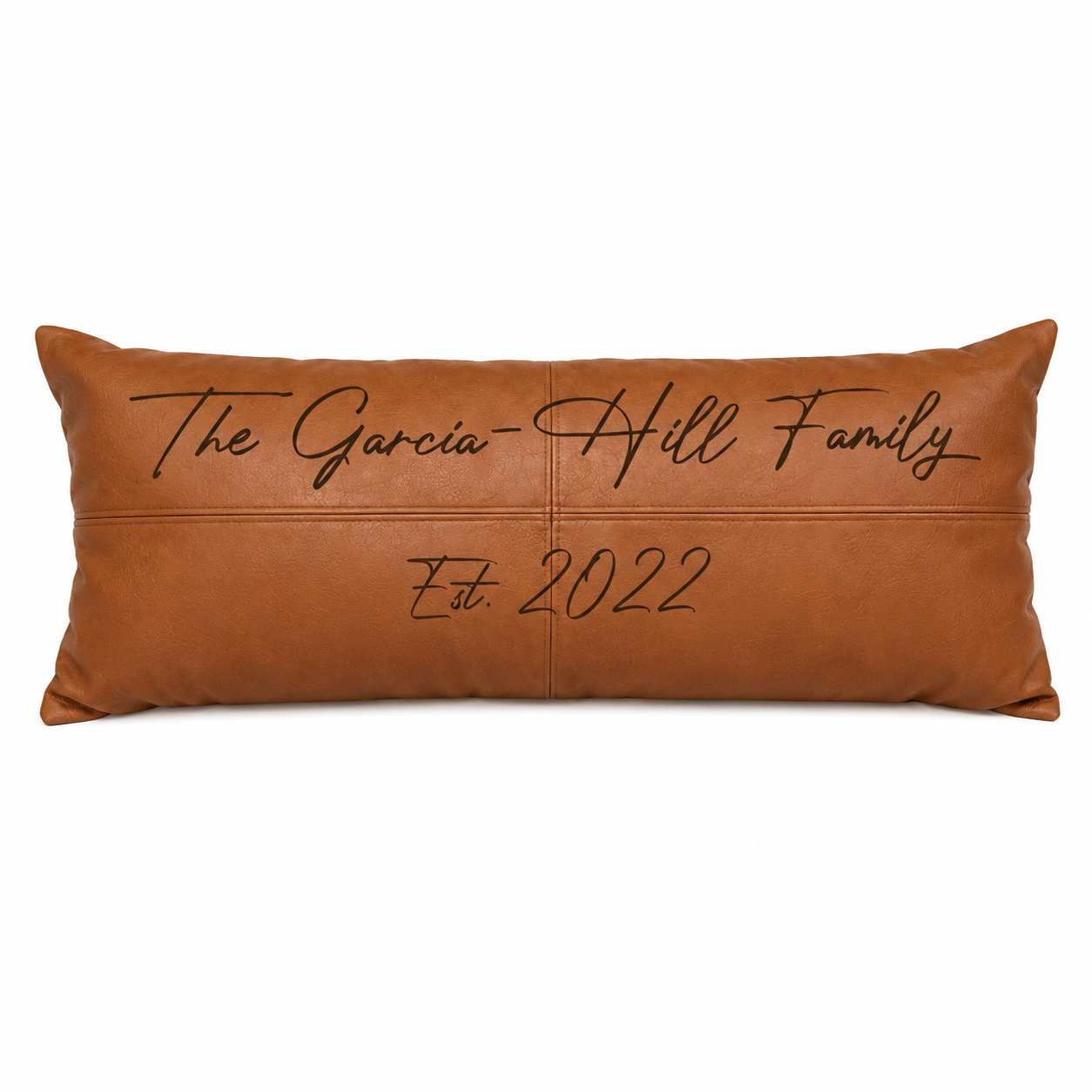 Custom Engraved Faux Leather Lumbar Pillow | Personalized 12" x 36" Family Name Pillow