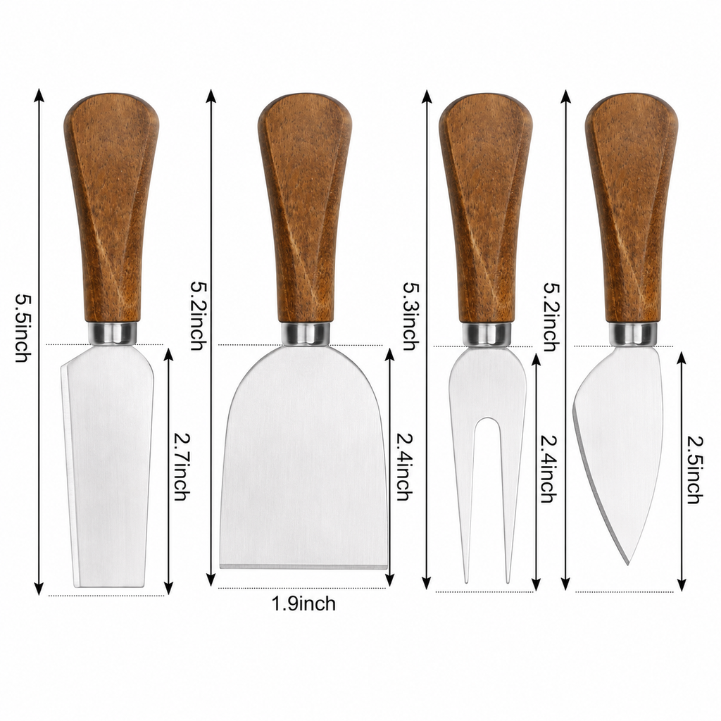 Custom Engraved Cheese Knife Set (Set of 4) | Personalized Charcuterie Accessories