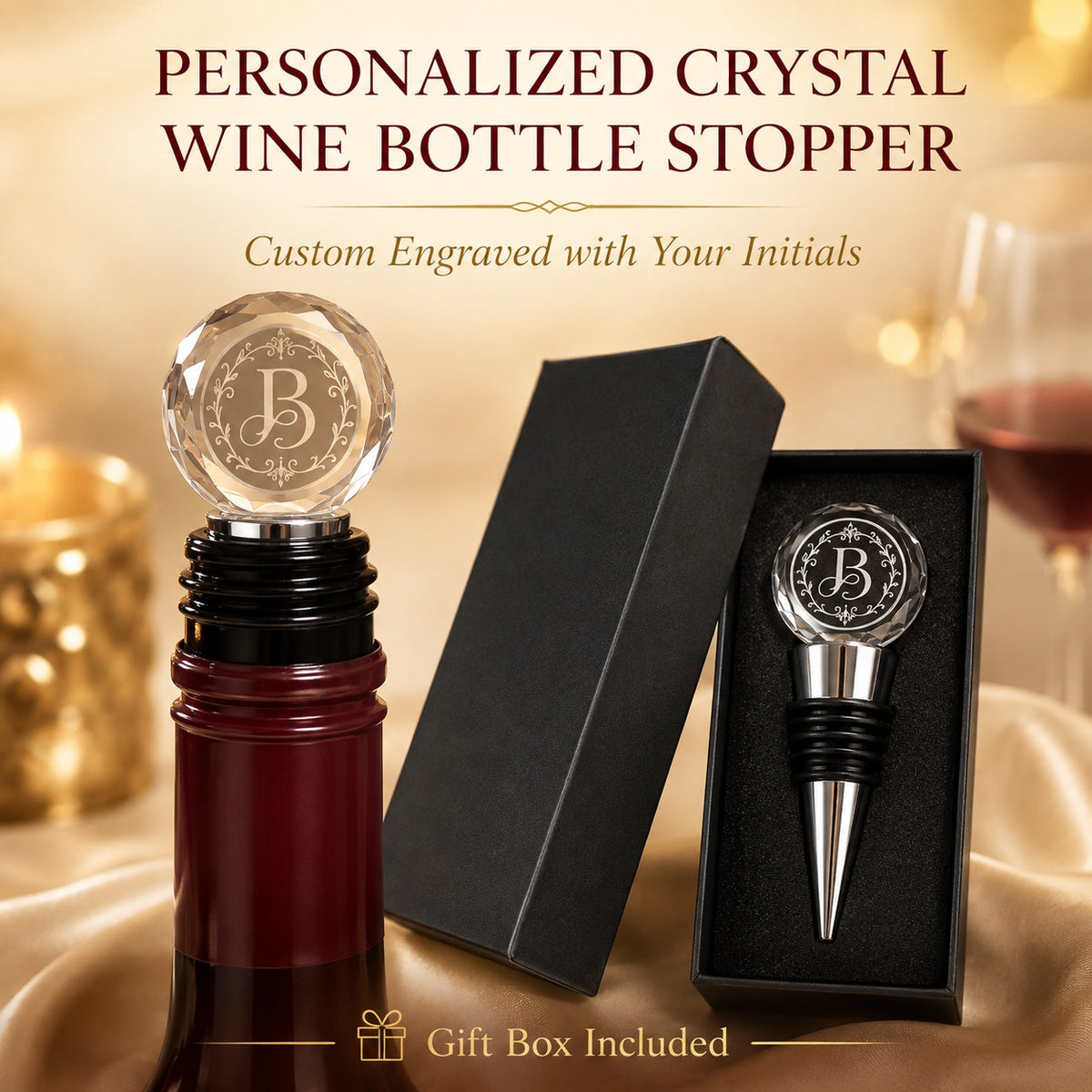 Personalized Round Crystal Wine Bottle Stopper