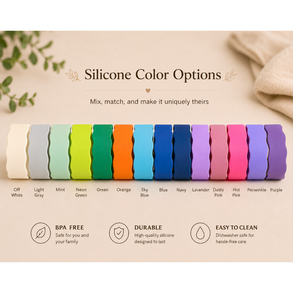 Custom Engraved Wavy Silicone Baby Bottle Bands | Personalized Reusable Bottle Labels | Multiple Color Options