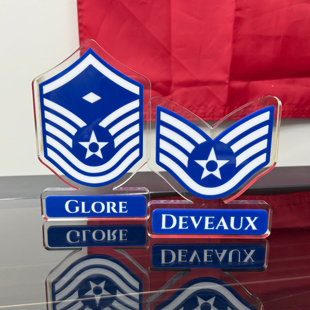 Personalized Military Rank Name Display | Custom Acrylic Desk Plaque | Army, Marine Corps, Navy & Air Force