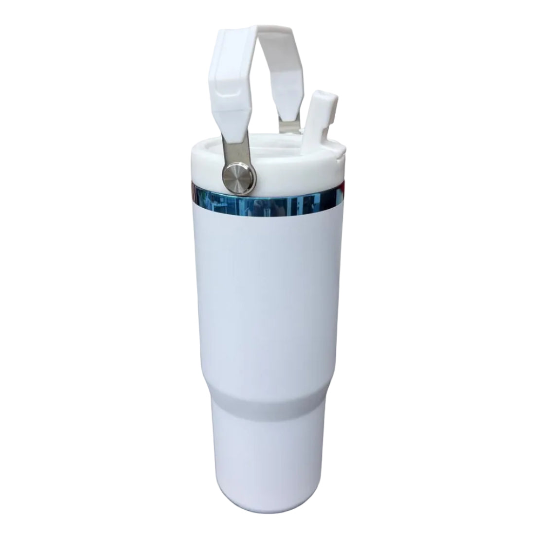 30 oz White Engraved Tumbler | Custom Laser Engraved Blue Stainless Steel Insulated Tumbler | Personalized Travel Mug with Handle & Flip Straw
