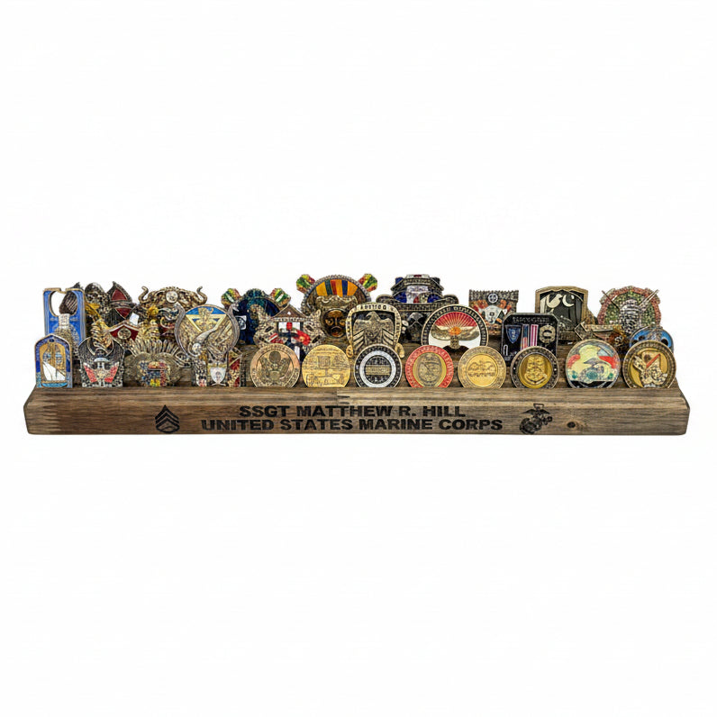 Personalized Challenge Coin Display | Custom Military Coin Holder | Engraved Service Coin Rack | Veteran Gift | Military Keepsake