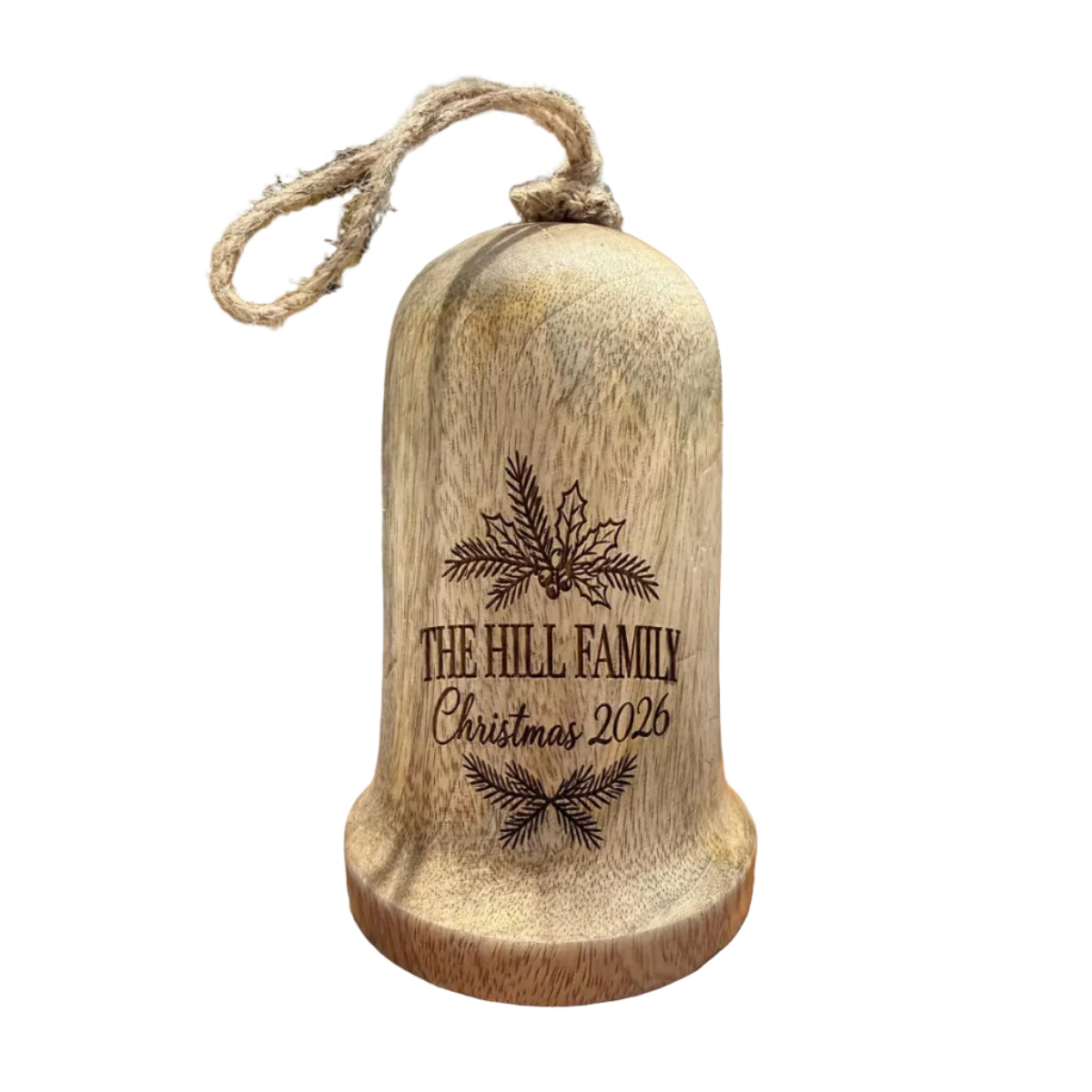Personalized Wooden Holiday Bell Ornament | Custom Family Name Christmas Décor