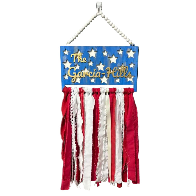 Personalized Stars & Stripes Door Hanger | Custom Patriotic Family Name Sign
