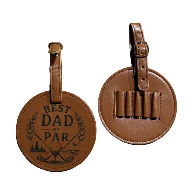Personalized Golf Tee Tag for Dad | Custom Leatherette Golf Bag Tag Holds 5 Tees | Father’s Day Golf Gift