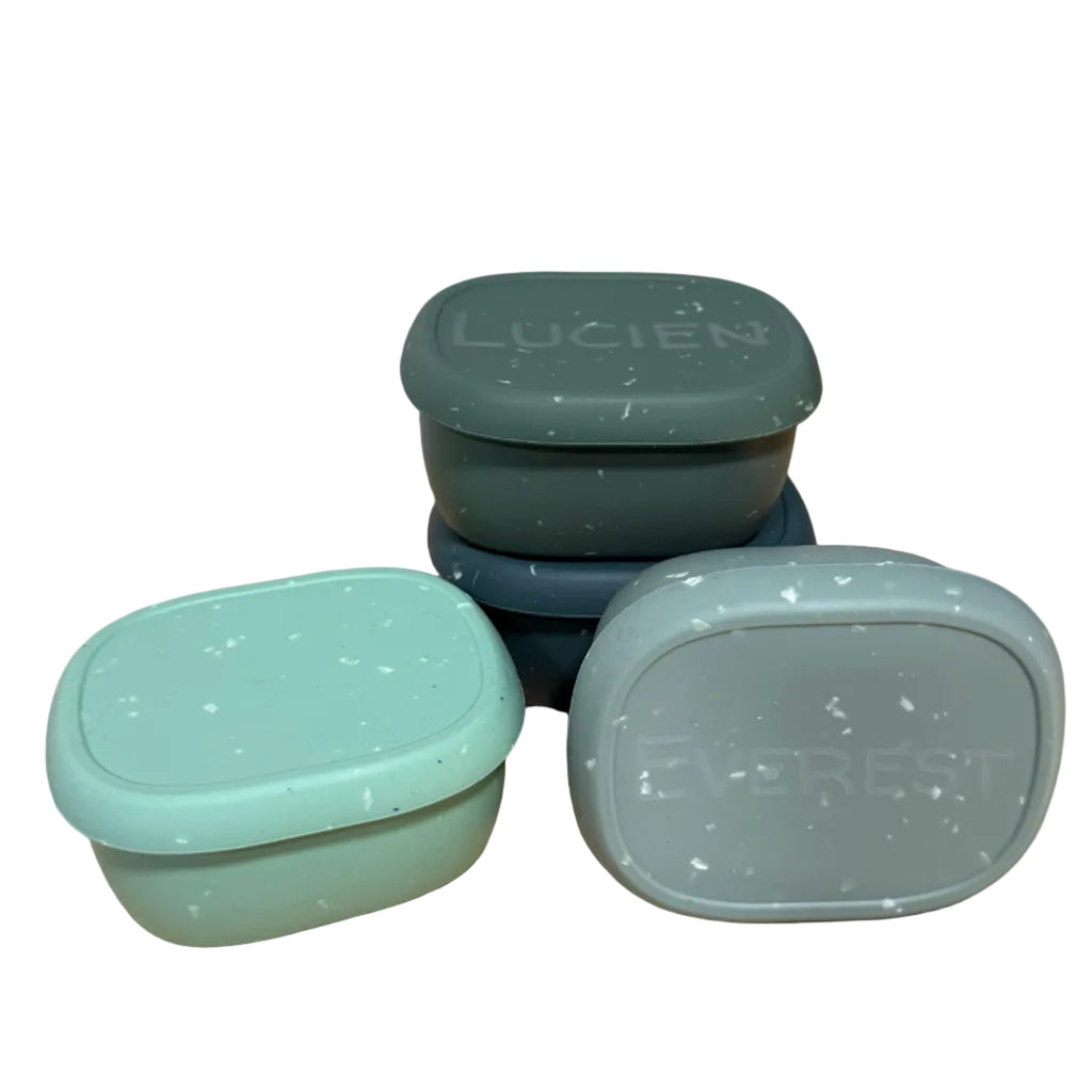 Silicone Snack Containers with Engraved Lids | 6.7oz Reusable Baby & Kids Snack Cups