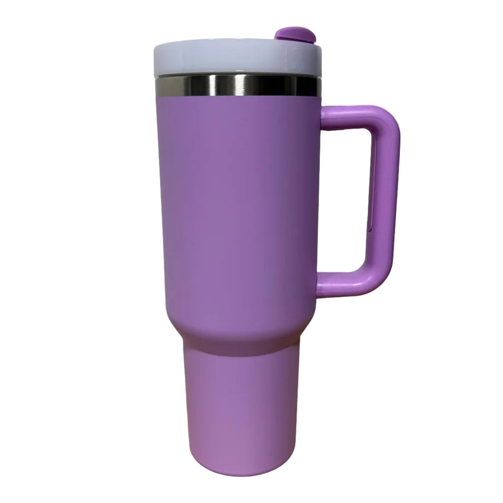 Custom Engraved 40oz Tumbler | Personalized Insulated Cup with Handle & Straw