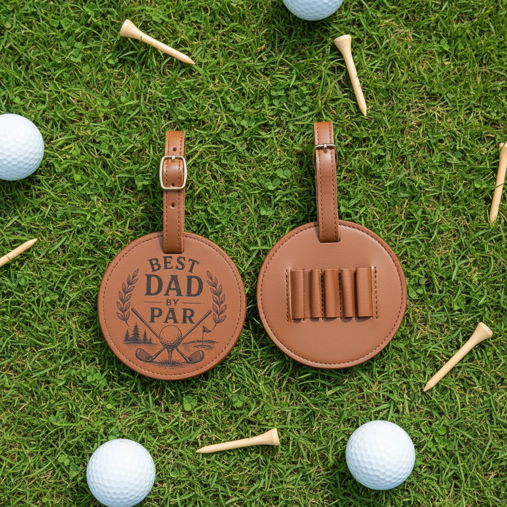 Personalized Golf Tee Tag for Dad | Custom Leatherette Golf Bag Tag Holds 5 Tees | Father’s Day Golf Gift