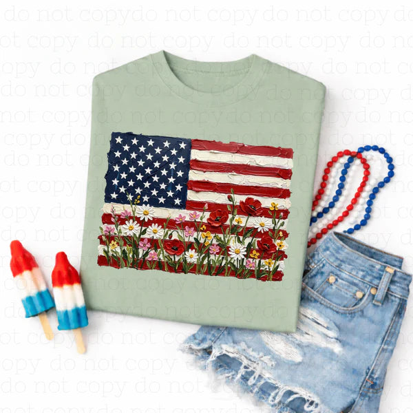 Floral American Flag T-Shirt