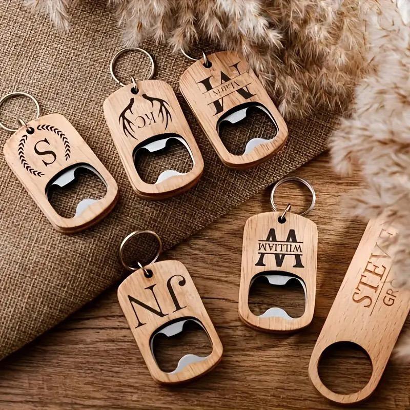 Custom Engraved Wood Bottle Opener Keychain | Personalized Bar Tool