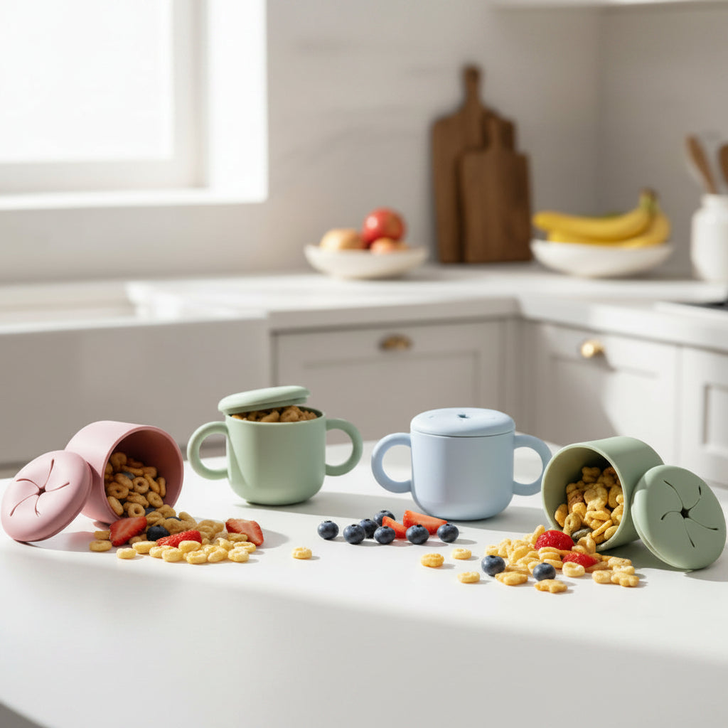 Personalized Silicone Snack Cup for Toddlers | Spill-Proof Snack Container with Handles