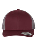 YP Classics Yupoong 6606 Retro Trucker Cap | Snapback Mesh Hat Maroon & Grey