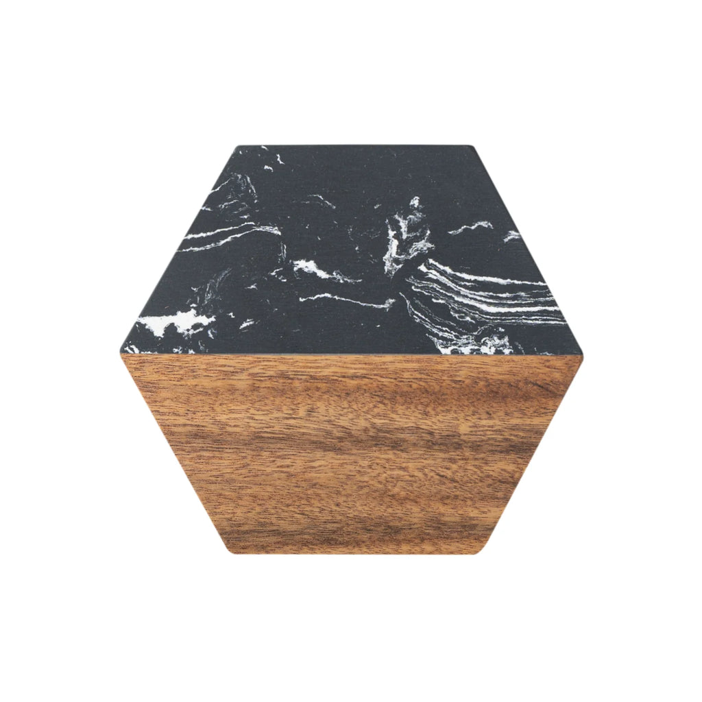 Personalized Marble & Wood Coaster Set – Custom Engraved, Set of 4