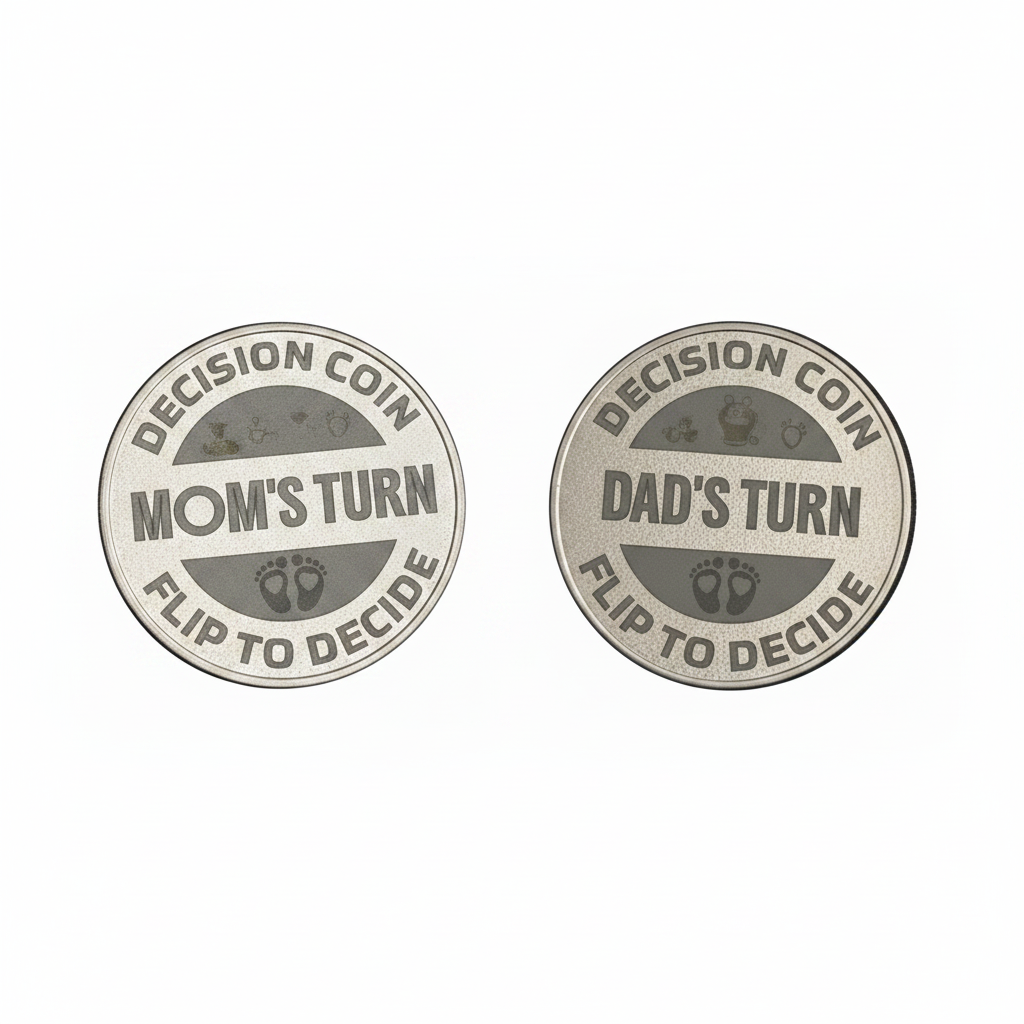 Parent Decision Coin | Mom's Turn Dad's Turn Flip Coin | Funny New Parent Gift | Solid Brass Decision Maker