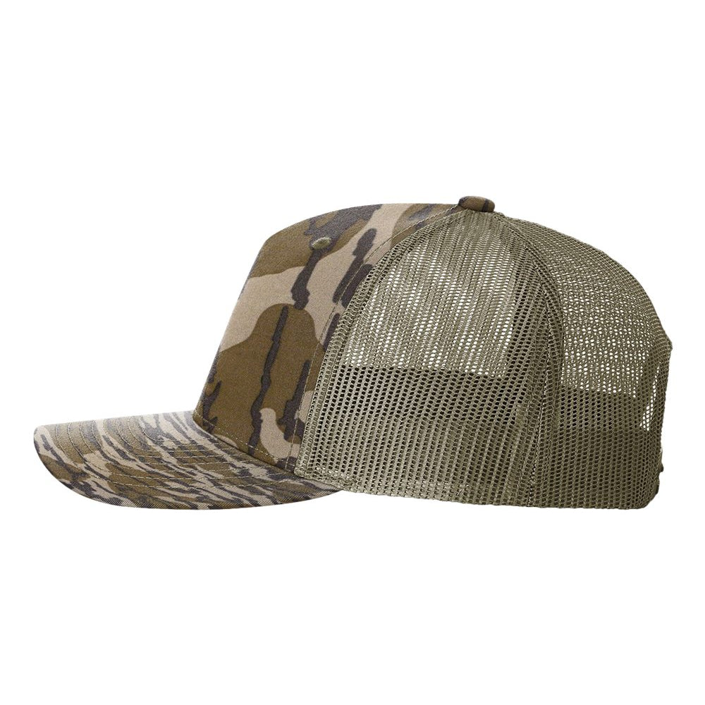 Custom Richardson 112PFP Mossy Oak Bottomland Camo & Loden Hat with Engraved Leather Patch