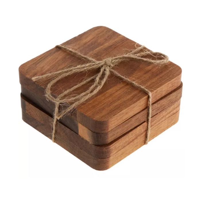 Custom Engraved Acacia Wood Coasters | Personalized Coaster Set