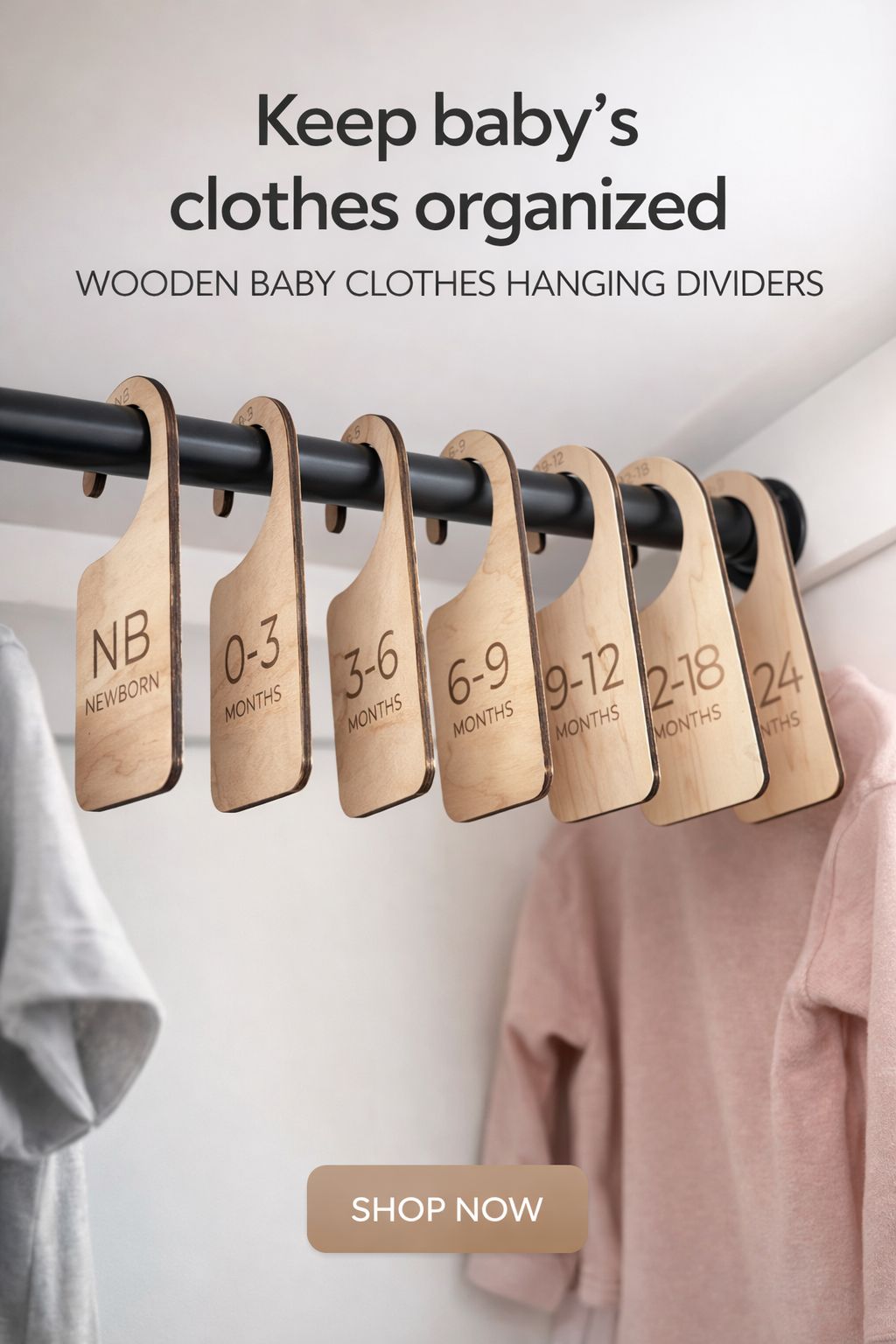 Wooden Baby Closet Dividers (Set of 7) | Nursery Clothing Organizer