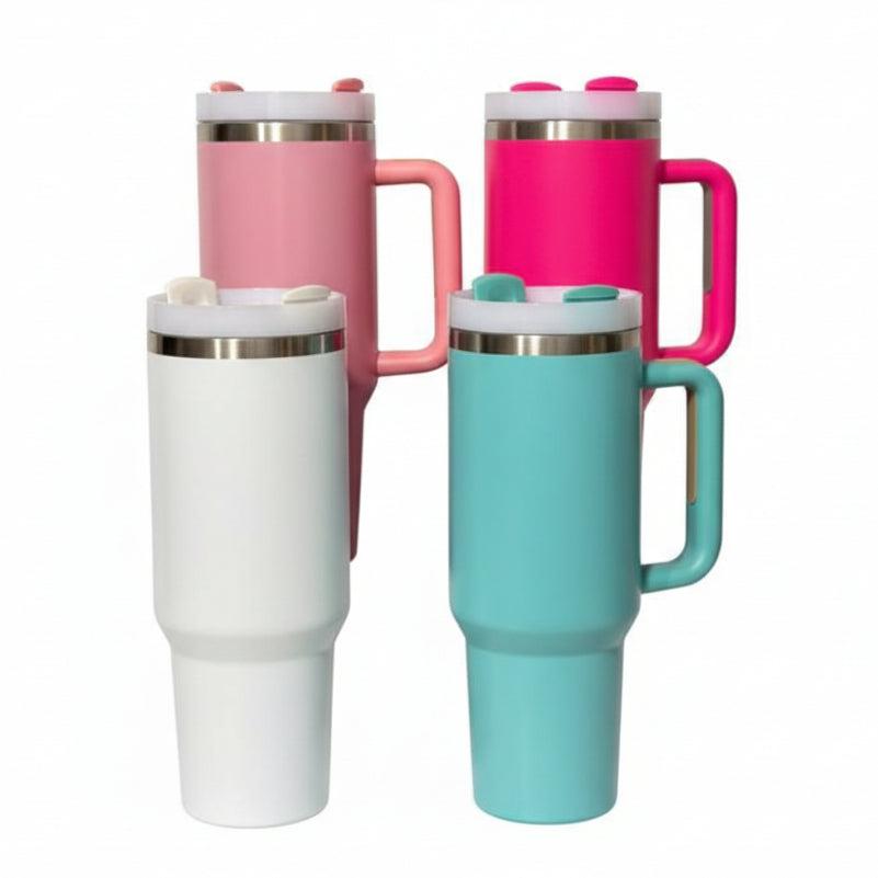 Custom Engraved 40oz Tumbler | Personalized Insulated Cup with Handle & Straw