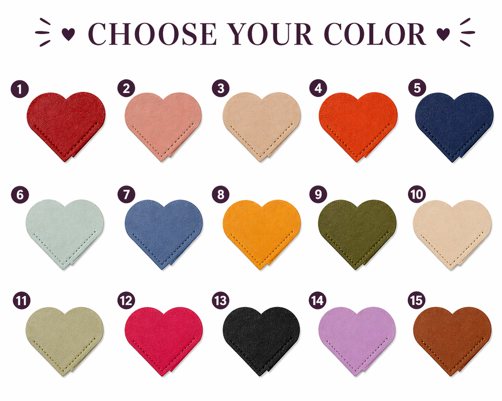 Heart-Shaped Bookmark Corner Clips | 15 Color Options | Personalized Initial Bookmark