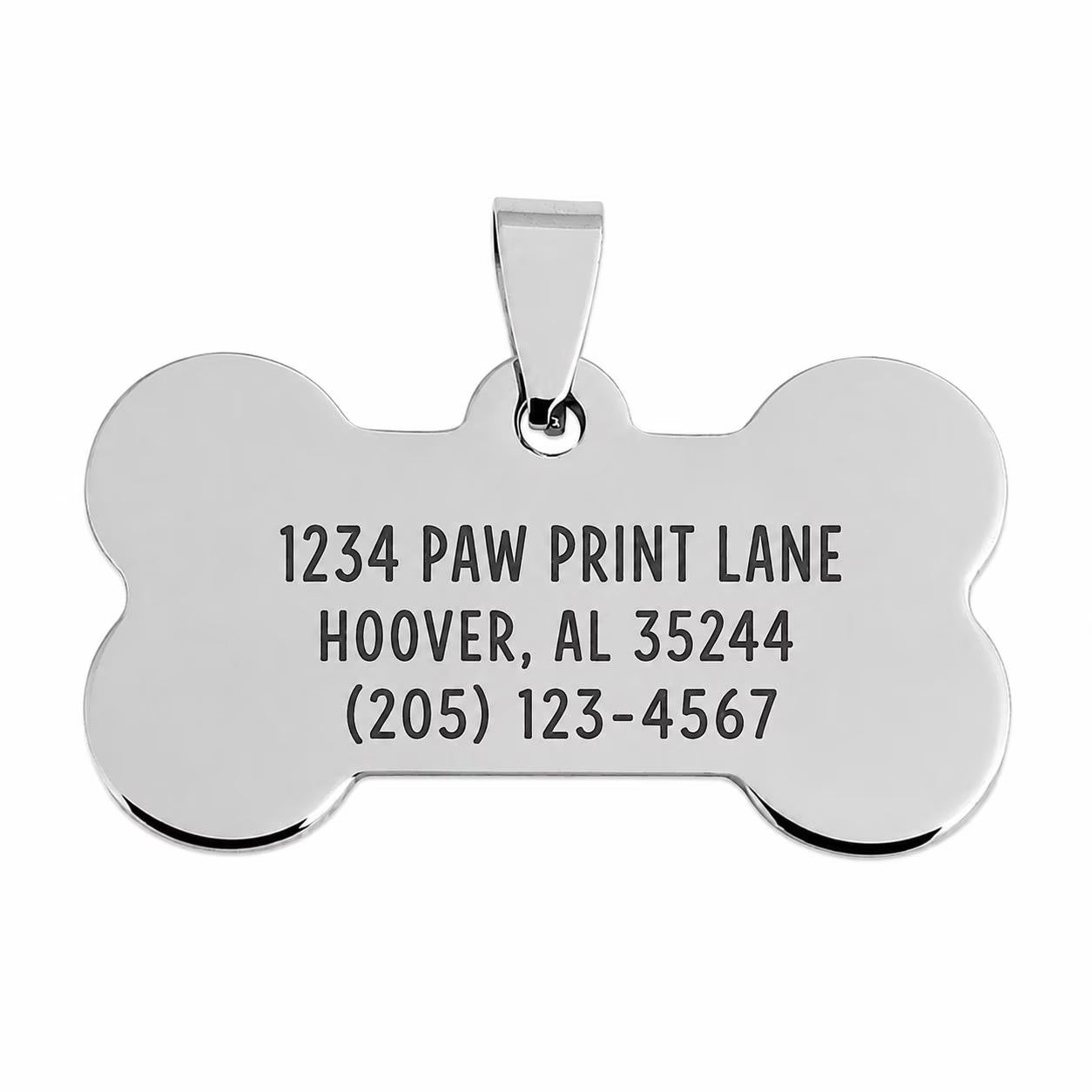 Personalized Bone-Shaped Stainless Steel Dog ID Tag – Custom Engraved Front & Back