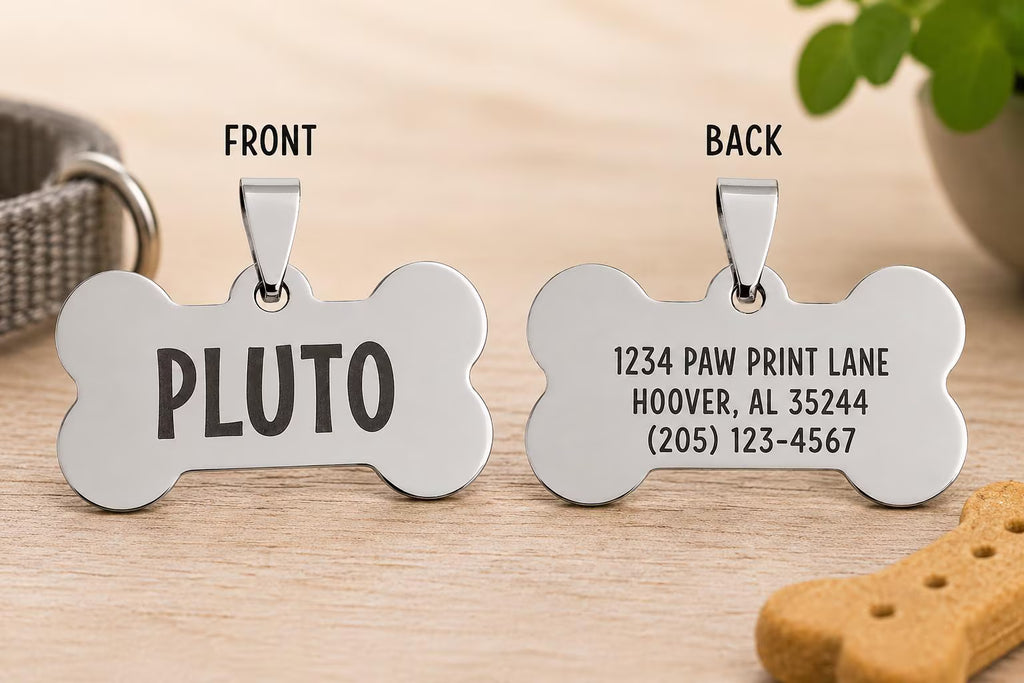 Personalized Bone-Shaped Stainless Steel Dog ID Tag – Custom Engraved Front & Back