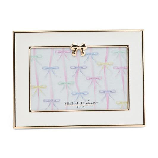 Personalized 4x6 White & Gold Bow Picture Frame | Elegant Baby Keepsake Photo Frame
