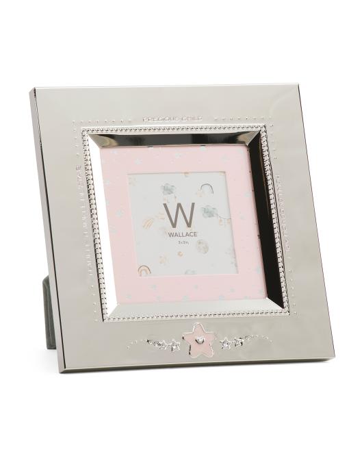 Personalized Nickel-Plated Baby Star Picture Frame – Pink or Blue | 3x3 Keepsake Photo Frame