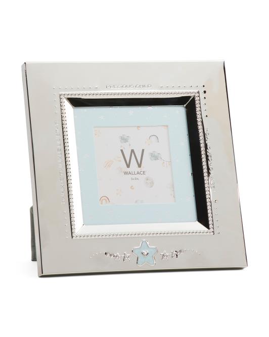 Personalized Nickel-Plated Baby Star Picture Frame – Pink or Blue | 3x3 Keepsake Photo Frame